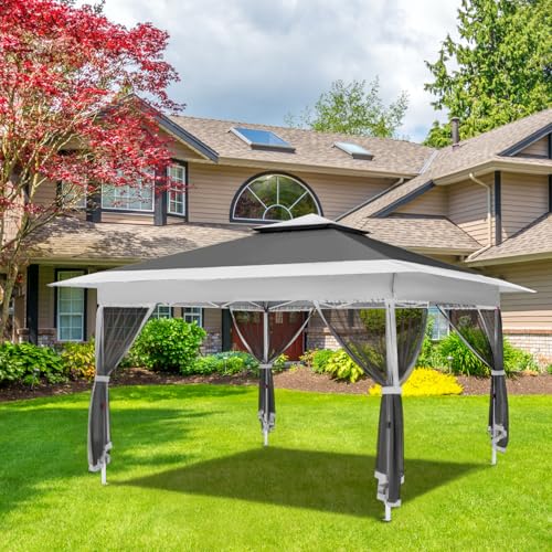 OUTFINE 12’x12’ Top 10’x10’ Base Gazebo Outdoor Pop up Canopy Tent with Curtains and Shelter for Patio, Party & Backyard (Grey, 12 * 12FT) - Image 6