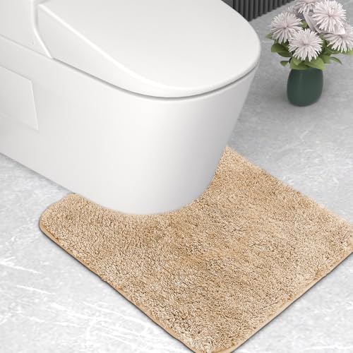 WYEWYE Tapis de bain et contour WC en microfibre, 2 cm super épais, super absorbant, 50 x 50 cm, en forme de U, Camel