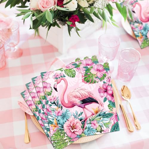 20 Stück Flamingo-Party-Servietten, Cocktail-Servietten, Dinner-Servietten, weiche Party-Papierservietten, Geschirr für Geburtstag, Hawaii-Party, Flamingo-Themenparty-Dekorationen