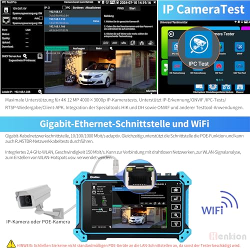 Miniatura 4 de Henkion Probador Cctv Ipc-5200c Plus Tester, Monitor Con Pantalla Táctil Ips 5.4 , 8mp Ahd Cvi Tvi Cvbs Ip, Monitor De Video 4k H.265, Soporte Poe Ptz Wifi Rs485, Rastreador De Cable, Entrada Hdmi Vga