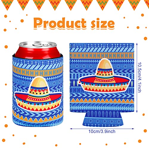 Shellwei 12 Pcs Mexican Taco Party Decorations Fiesta Can Cooler Sleeves for Soda Beer Beverages Cactus Cinco De Mayo Mexican Theme Birthday Party Supplies Favors(Regular Size)