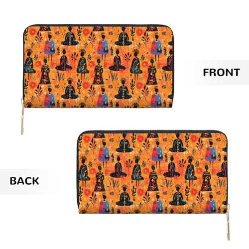 Retro Woman Pattern Print Wallet Women Men, Long PU Leather Wallets for Women, Cute Womens Travel Wallet Purse Pouch with Zipper Pocket2
