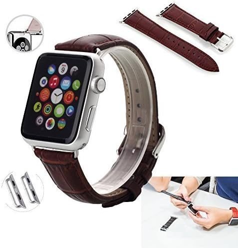 Apple Watch Band with Metal Clasp, Pandawell? 38mm Genuine Leather Replacement Watchband Strap Wrist Band for Apple Watch & Sport & Edition [Compare to Classic Buckle & Modern Buckle] Directly Use for any Version Apple Watch, No need a Screw Driver to Install It (38mm-Brown)