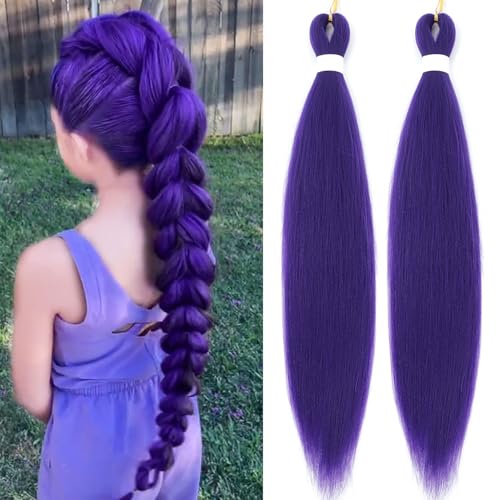 Purple Braiding Hair Pre Stretched Synthetic Braiding hair Extensions for Braids,90g/pack 24Inch Extensions for Braids Stage Party Halloween Costume Cosplay (Purple, 24 Inch(Pack of 2))