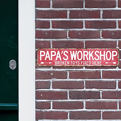 Metal Tin Sign Papa's Workshop Broken Toys Fixed Here Street Sign Custom From Daughter Wife Son Wall Art Farmhouse Decorative Sign Rustic For Bedroom Cafe Bar Office Garage #TOP3