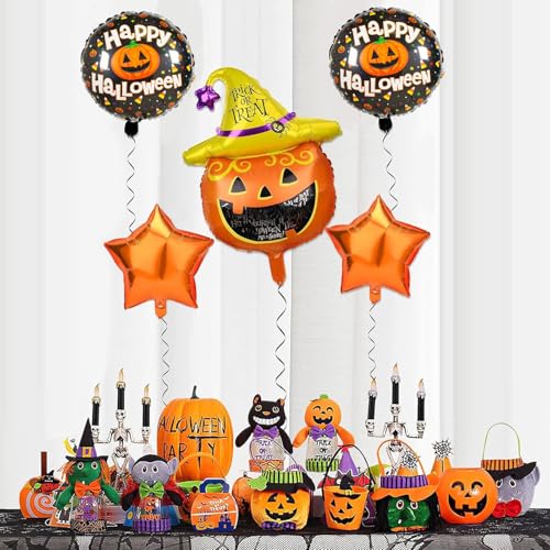 Image of AMFIN (Pack of 32) Happy Halloween Party Scary Pumpkin Balloon Set - Orange