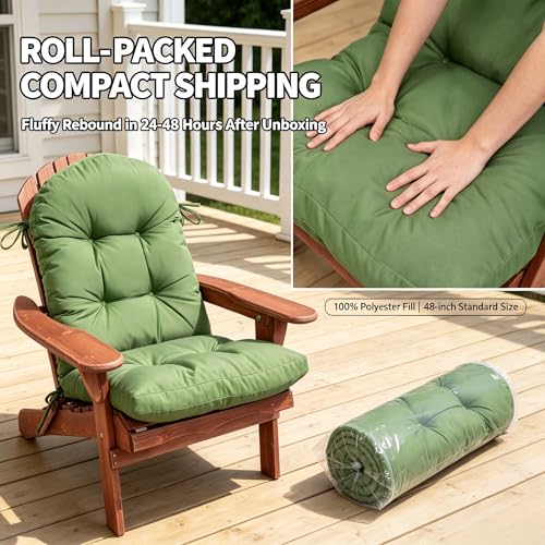 Image of QILLOWAY Outdoor High Back Chair Cushion for Adirondack, All Weather Rocking Chair Cushions Thick Padded Replacement for Patio Furniture Set of 4,Dark Green