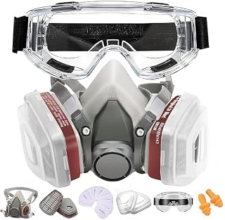 Respirator Gas Mask Reusable Face Cover with Filters for Painting,Spraying,Wood-working,Construction,DIY and Protection Against Dust,Fumes