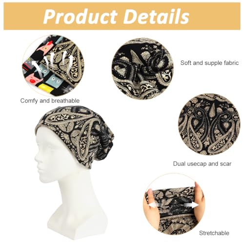 Image of PALAY Slouchy Beanie Chemo Cap for Women, Boho Print Bandanas Skull Cap, Fashion Soft Stretch Chemo Scarf, Casual Saggy Head Scarves for Women (All Seasons Use)