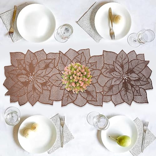 Image of Kuber Industries Table Runner|Coffee Table Runner|Center Table Runner|Dining Table Runner|Kitchen Runner|Leather Runner for Party, Wedding, Family Dinners|Flower|Copper, 92x36x1 cm
