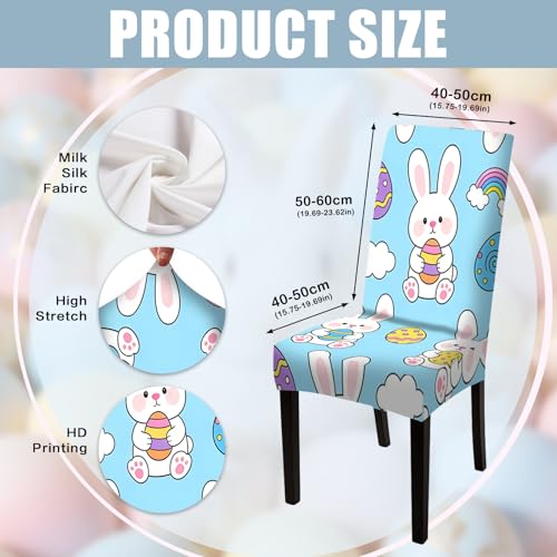 Image of Nuxovilar 4PCS Cute Bunny Design Milk Silk Elastic Chair Covers | Stretch Slipcover Cute Protector Bunny Wrap Seat Guard Dining Room Family Dinner Home Gathering (Cute Bunny)