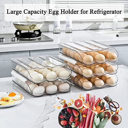 memeyou Large Capacity Egg Holder For Refrigerator Auto Rolling Egg Container Organizer Tray Bins Stackable Fresh Storage Box For Fridge Plastic Clear(2 Layers) - Image 2