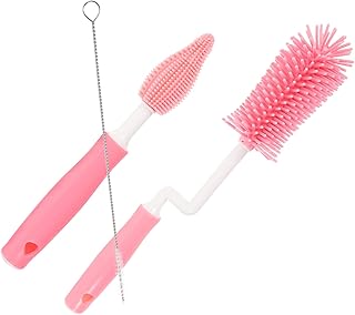Cabilock Cepillo Limpiador De Biberones y Tetinas De Silicona Giratoria Cepillo De Limpieza para Botellas y Vasos Diseño Práctico y Duradero Color Rojo Cereza