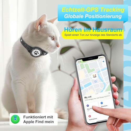 JIARUI SmartTag Katzenhalsband, Mini Tracker Ohne ABO für Katze, (nur IOS) mit Reflektierendes GPS Katze Tracker Halsbänder, Tracking Standort von Haustieren, Arbeite mit App Find My