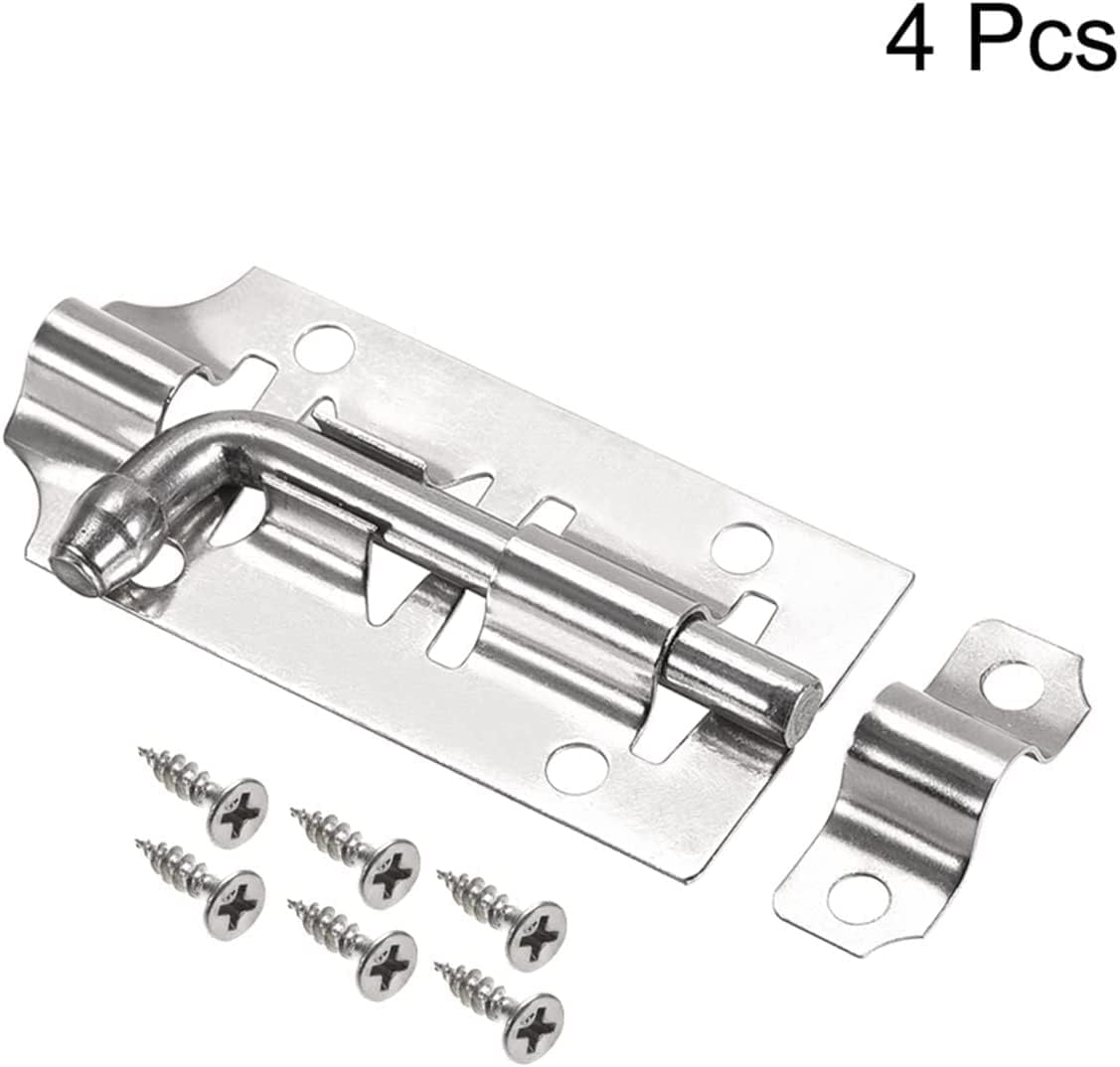 Door Lock Bolt,Sliding Door Lock,Door Slide Latch Lock 3-inch L-Shaped Polished Finish Barrel Bolt for Security Applications Cabinets 4pcs Button