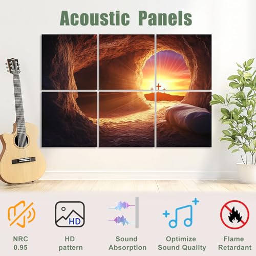 JCFANGALLERY 6 Pack Art Acoustic Panels Self Adhesive Empty Tomb Crucifixion Sunrise Decorative Soundproof Wall Panels Sound Absorbing Panel 48"x72" for Office Home Studio miniatura 4