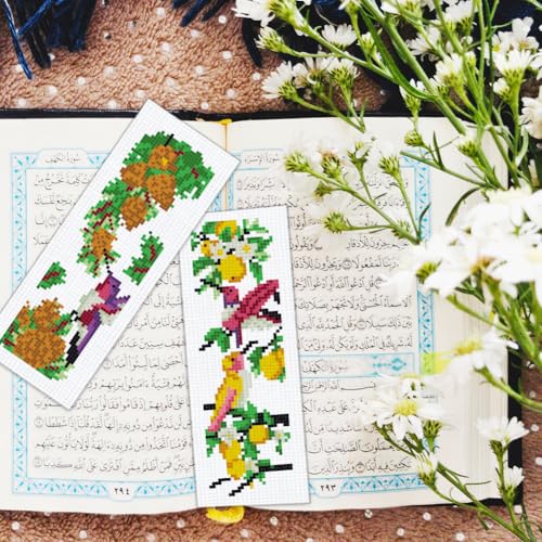 Image of BEUNITONE 6 Pcs Cross Stitch Bookmark Kit for Beginner Vintage Flower Hand Embroidery Kit with Instruction Hummingbird Stamped Embroidery Bookmarks Handmade for DIY Crafts Book Lovers 8.5''x3''
