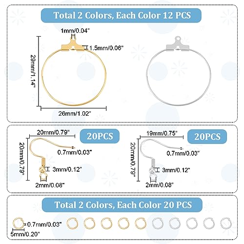 UNICRAFTALE 2 Colors Earring Making Finding Kit 24 Pcs Hoop Earrings 40 Pcs Earring Hooks Stainless Steel Wire Ring Pendant Earrings with 80Pcs Jump Rings for Jewelry Making - Image 3
