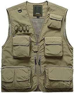 GS SNOWING Men's Mesh Quick-Dry Fishing Vest Photographer Multi-Pocket Waistcoat Khaki L