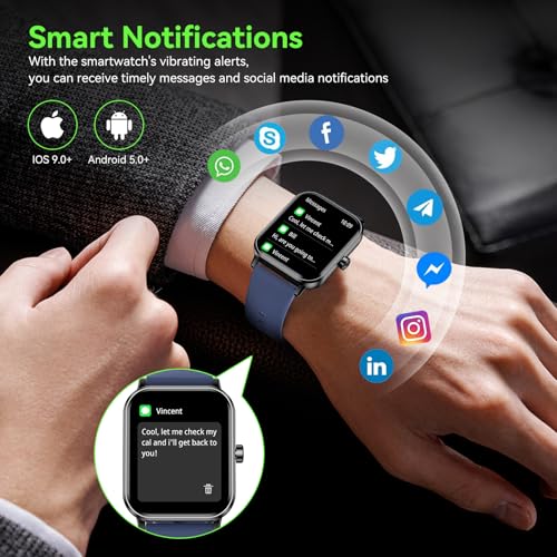 Image of Smart Watch for Men Women, 1.85 inch HD Fitness Tracker with Bluetooth Calls, 5 ATM Waterproof, 130+ Sport Modes, 24 /7 Heart Rate /Sleep Monitor, Pedometer, Calories, Smartwatch for Android iOS