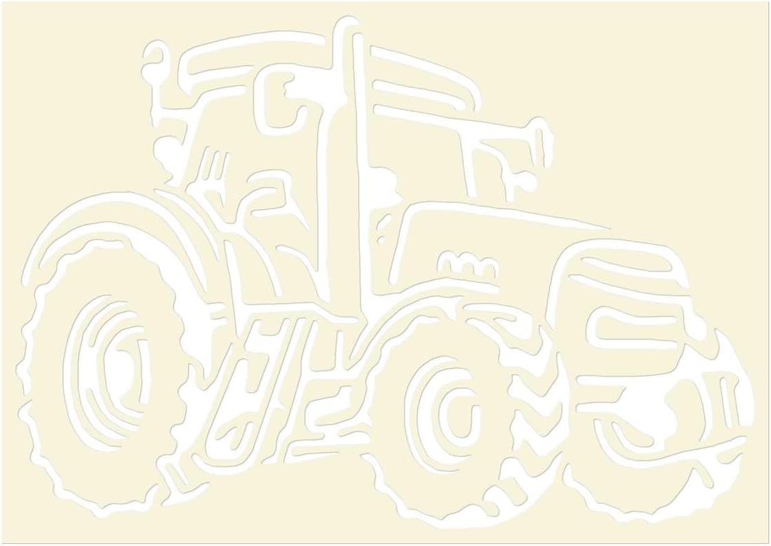 Azeeda 'Farm Tractor' Reusable Stencil – Durable Decorative Template for Painting and Spraying on Walls, Tiles, Wood, Fabric & Craft Projects - XXL (A2) (WS00029865)
