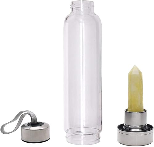 Miniatura 2 de Botella de agua de cristal, botellas de agua con infusión de cristal de citrino, botella de agua energética de vidrio de borosilicato curativo para