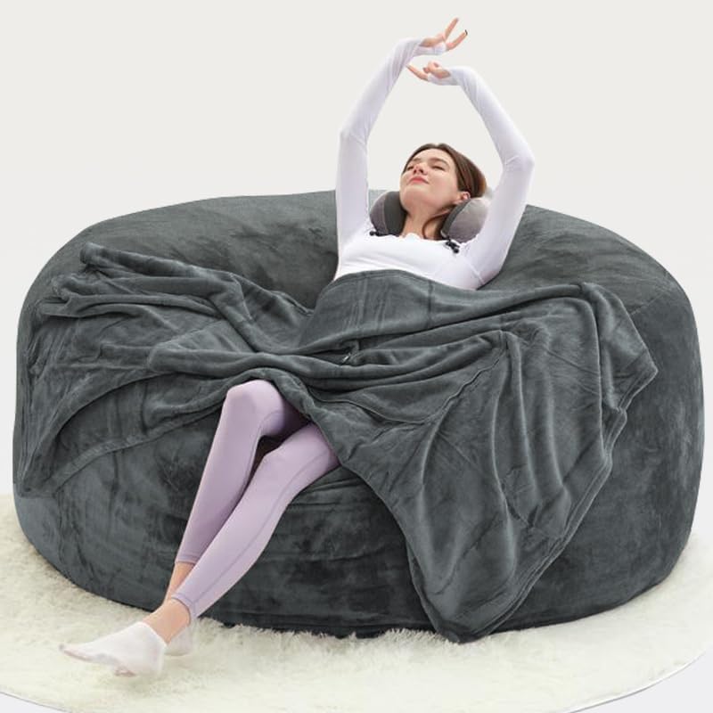 Image of 6FT,Big Bean Bag Chairs for Adults,Bean Bag with Filler Included,Memory Foam Bean Bag,Giant beanbag,Suitable for Reading Chairs in Living Room, Bedroom and Dormitory. (Khaki, 6FT)