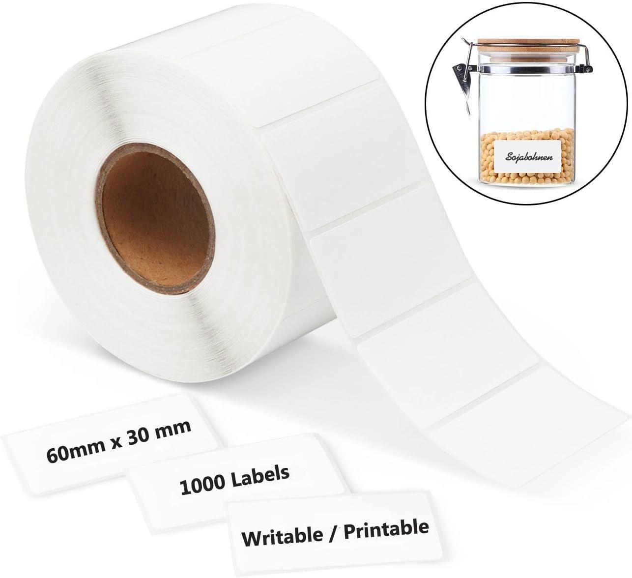 ilauke 1000 Sticky Labels on A Roll 60mm x 30mm, Self-Adhesive White Address ...