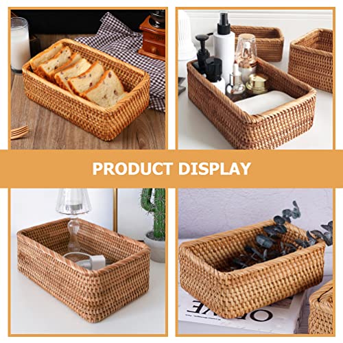 Operitacx Cestas de vime para pão de vime, cestas de frutas retangulares, tigelas de vime natural, c