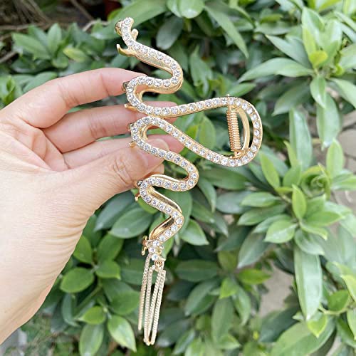 Clataly Snake-shaped Tassel Grab Clip Big Hair Clips Shark Clip Cute Animal Shape Hairpin Hair Accessories for Women and Girls (Gold) - Image 2