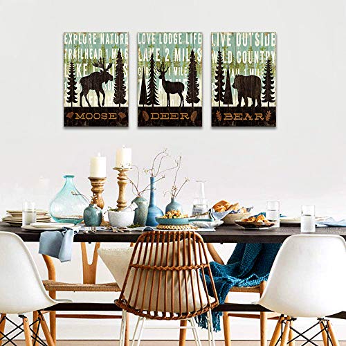 Wall Art For Living Room Bathroom Bedroom Home Wall Decor 3 Panels Canvas Print Moose Deer Bear Christmas Tree Animal Pictures Modern Stylish, Landscape Painting Artwork Wooden Framed Decor Poster #TOP2
