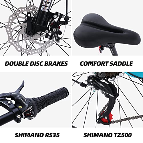 Redfire Mountain Bike For Women, 26 Inch Wheels, 21-Speed Shimano Drivetrain And Front Suspension, Dual Disc Brake And Adjustable Stem, 16 Inch Frame, Youth/Adult Mountain Bike,White #TOP3