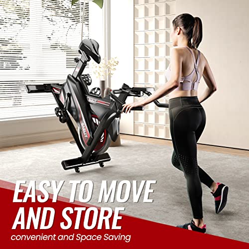 Exercise Bike-Indoor Stationary Bike for Home Gym,Workout Bike With Belt Drive,Cycling Bike With Digital Display & Comfortable Seat Cushion,Black Red