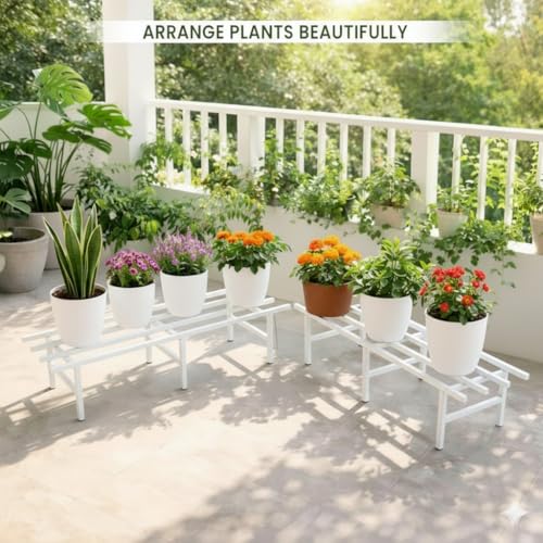 Image of IRON LANDS Metal Pot Stand 72x22x20 Cm | Rust-Proof Matte Powder-Coated Pot Stand for Big Size Plants | Supports Up to 300 Kg| Ideal for Garden Balcony, Outdoor and Indoor Plant Display