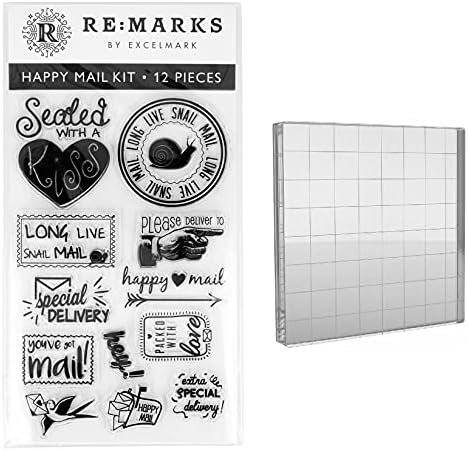 Cling Stamp Set with 4" x 4" Clear Acrylic Stamp Block (Happy Mail)