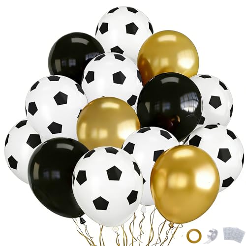 Image of Soccer Balloons Black Golden, 70pcs Soccer Balloons for World Cup decorations Birthday