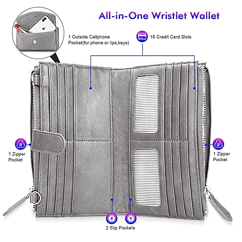 Nuoku Grey Travel Double Zip Wristlet + Red Wristlet Clutch Wallet Purses For Women thumb #4