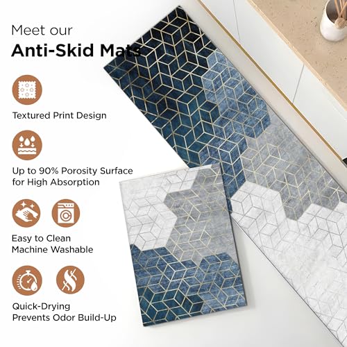 Image of UMAI Polyester Non-Woven Felt Bathroom Mat (2Pcs - 120 * 40cm & 60 * 40cm) Bath Mat | Anti Skid Mat for Bathroom Floor | Bathroom Accessories | Bathroom Mats Water Soak | Floor Mat (Multicolour)