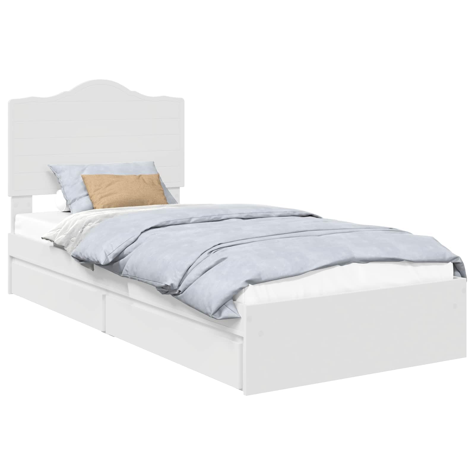 vidaXL Storage Bed with Headboard White 75 x 190 cm Engineered Wood, Modern, Rectangular Bed Frame for Stylish Sleeping Space, Durable Engineered Wood Platform, Customized Width Solution