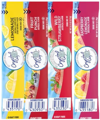 Crystal-Light Variety Pack – 60 Refreshing Sugar-Free Drink Mix Packets in Lemonade, Fruit Punch, Raspberry & Wild Strawberry – Bold Flavor, Zero Guilt, Anytime Hydration