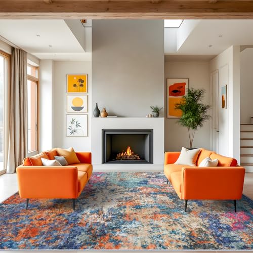 RUUGME Abstract Area Rug 10X14 - Large Soft Rugs for Living Room Abstract Colorful Rug Indoor Non Slip Low Pile Carpet for Bedroom Stain Resistant Thin Rug for Dining Room Kitchen 10X14 Colorful/multi