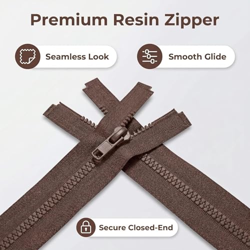 Image of Sawoake 2PCS #5 37 Inch Separating Jacket Zippers for Sewing Coats Jacket Zipper Coffee Molded Plastic Zippers Bulk Tailor DIY Sewing Tools for Garment /Bags /Home Textile
