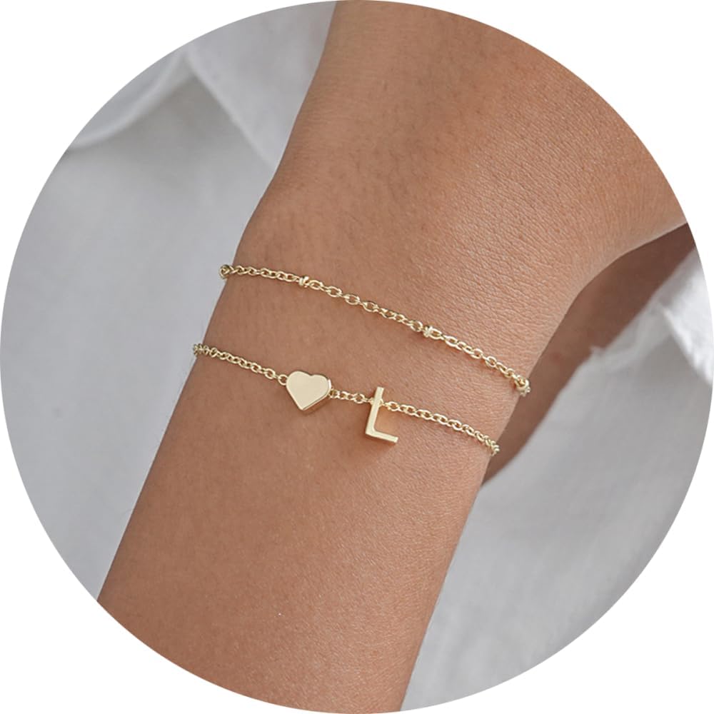 Valentines Day Gifts Gold Initial Bracelets for Women Trendy, Dainty Layered 14K Gold Plated Heart Letter Charm Bracelets, letter beads for name bracelets Jewelry Gifts - Image 2