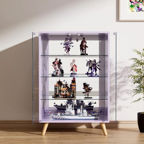 Collection Case, Collection Shelf, Glass Display Cabinet, 4 Tiers, Height Adjustable, Figure Storage, Rear Mirror, Tempered Glass Shelf, Width 14.2 x Depth 10.2 x Height 35.0 inches (36 x 26 x 89