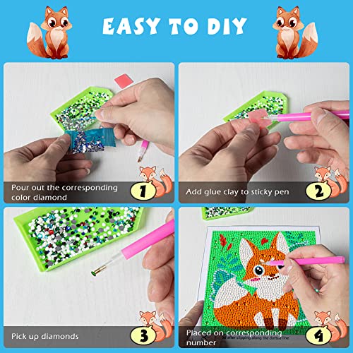 Qeuoyss Diamond Painting Kit For Kids With Wooden Frame Art And Crafts For Kids Ages 6-8 -10-12 Easy To Diy Diamond Art For Kids And Adult Beginners Home Wall Decoration (Fox) #TOP2