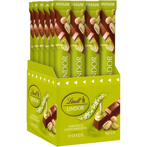 Lindt Schokolade | LINDOR Stick Pistazie | 38g | Vollmilch-Schokolade mit zartschmelzender Pistazien-Creme-Füllung | Schokoladen-Stick