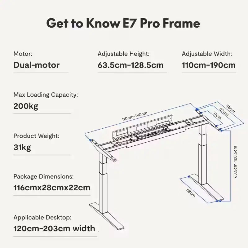 Image of FLEXISPOT E7 Pro Heavy-Duty Standing Desk | Dual Motor, 3 Stage | 5Y Warranty | 160 KG | Free Cable Management Tray | Electric Height Adjustable Table (Black, 150x75CM) (White, 120x75CM)