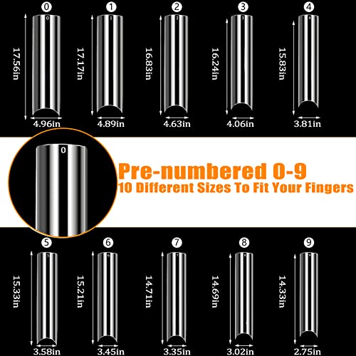 BQAN 500PCS Extra Long Nail Tips with Box - 10 Sizes XXL C Curve Half Cover Clear Fake Nails for Acrylic DIY Salon Use - Image 3