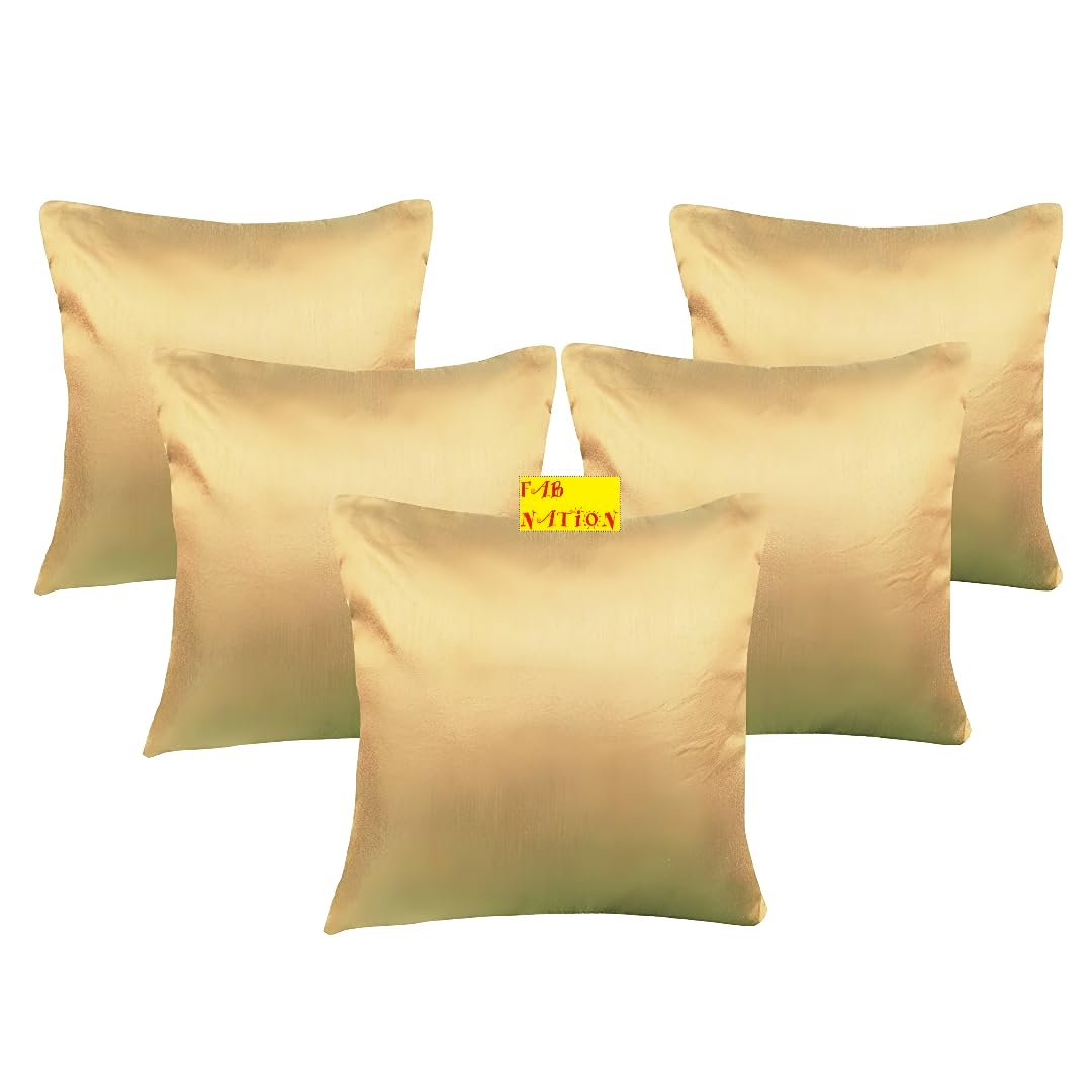 Fab Nation Golden Dupion Silk Fabric Plain Set of 6 Cushion Covers for Home Decor - 16X16 Inch | Interlock Seams & Strong Zipper Throw Pillow Cover 16x16inch for Bedroom Sofa | Rectangle Shape-image-13