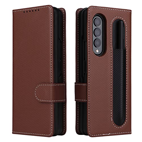 Étui Samsung Galaxy Z Fold 4 5G cuir mat Auburn avec porte-stylo amovible et fentes cartes